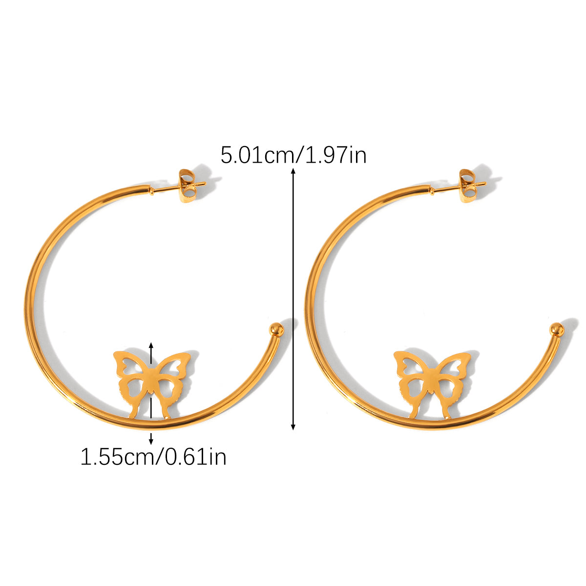 ORECCHINI BUTTERFLY ORO ACCIAIO INOX 304 REGOLABILE