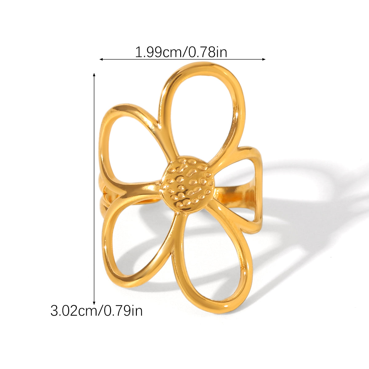 ANELLO FLOWERS GOLD ACCIAIO INOX 304 REGOLABILE