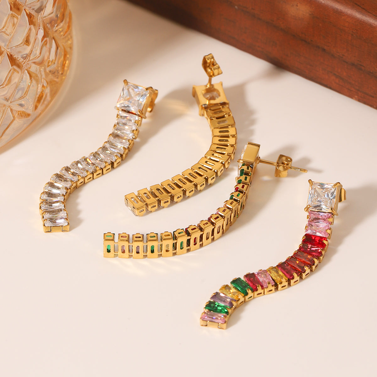 ORECCHINI PRECIOUS PENDENTI IMPREZIOSITO CON PIETRE MULTICOLOR ACCIAIO INOX 304