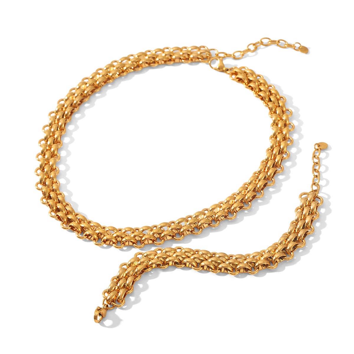 BRACCIALE SOFIA IN ORO A DOPPIA CATENA INTRECCIATO IN ACCIAIO INOX 304