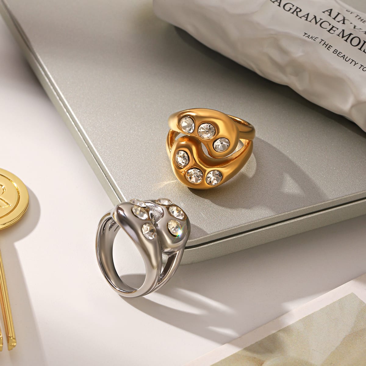 Anello Chunky silver con zirconi in acciaio inossidabile 304