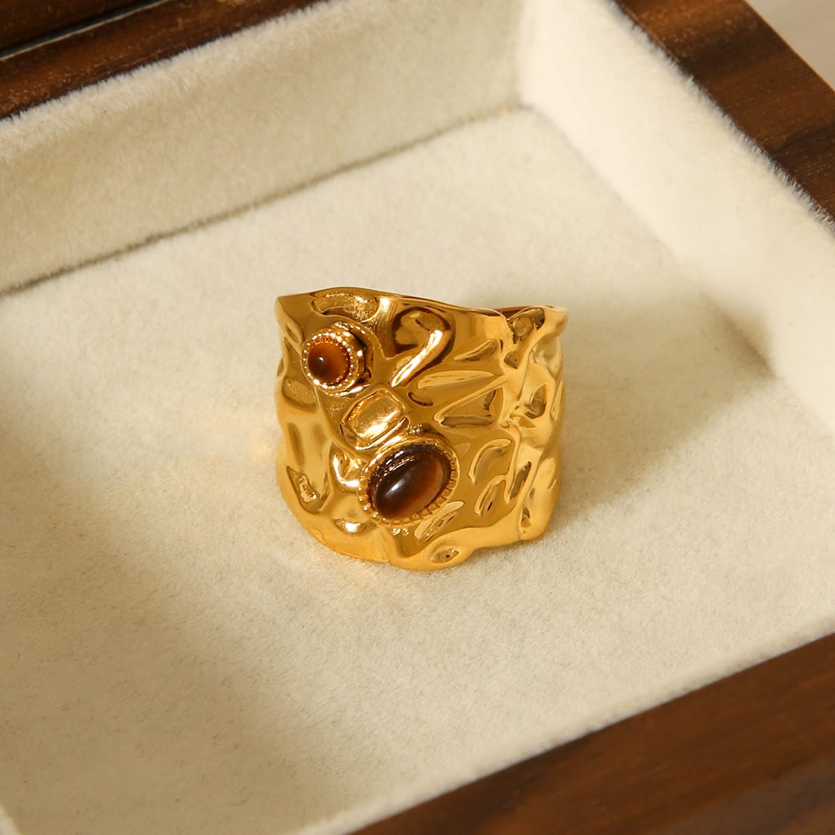 ANELLO TIGER IN ORO CON PIETRA ACCIAIO INOX 304