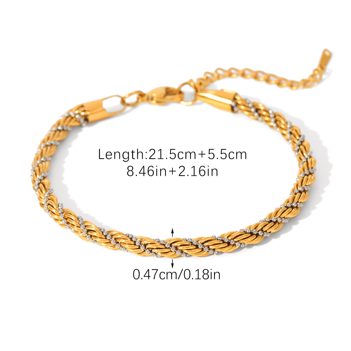 BRACCIALE INTRECCIO IN ORO E ARGENTO REGOLABILE ACCIAIO INOX 304