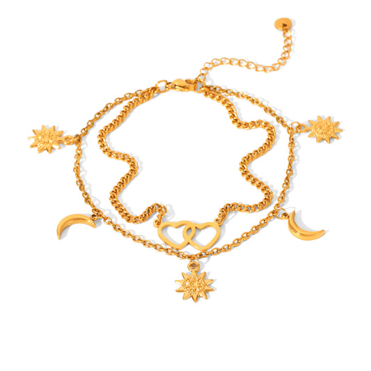 BRACCIALE SOLE LUNA ACCIAIO INOX 304 COLOR ORO CON CIONDOLI