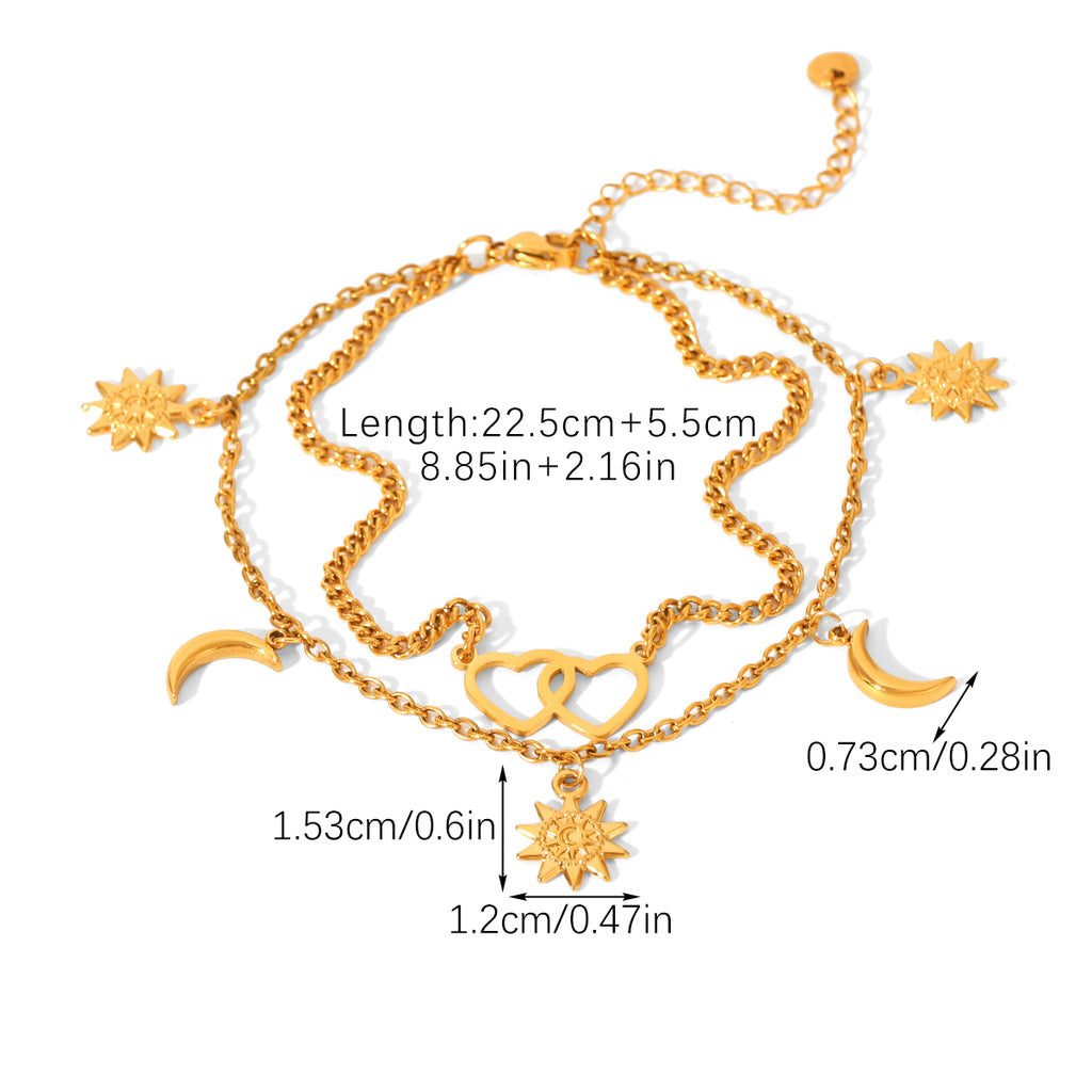 BRACCIALE SOLE LUNA ACCIAIO INOX 304 COLOR ORO CON CIONDOLI