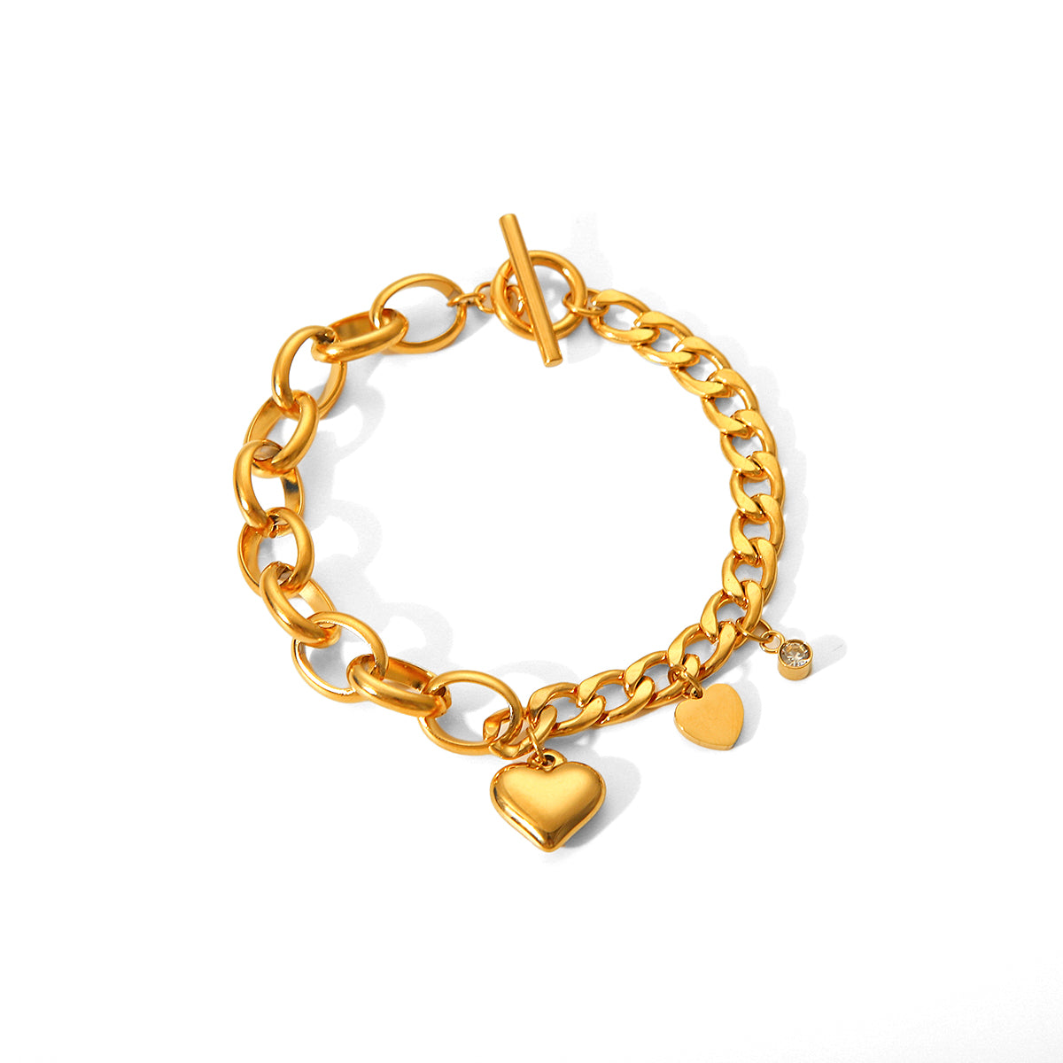 BRACIALE DOPPIA CATENA CON CIONDOLI E ZIRCONI GOLD ACCIAIO INOX 304 REGOLABILE