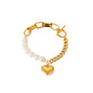 BRACCIALE PERLA CON CIONDOLO A CUORE IN OROR  ACCIAIO INOX 304 MIS.19 CM