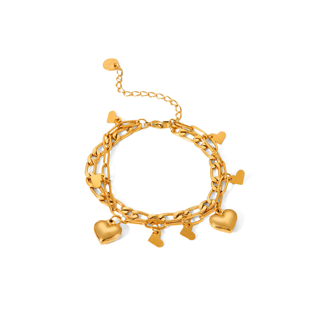 BRACCIALE CUORI IN ORO  ACCIAIO INOX 304 REGOLABILE