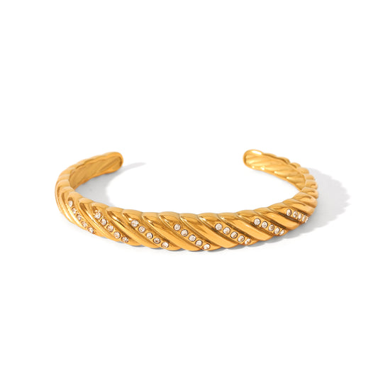 BRACCIALE ANTIQUE  RIGIDO CON STRASS ACCIAIO INOX 304 REGOLABILE