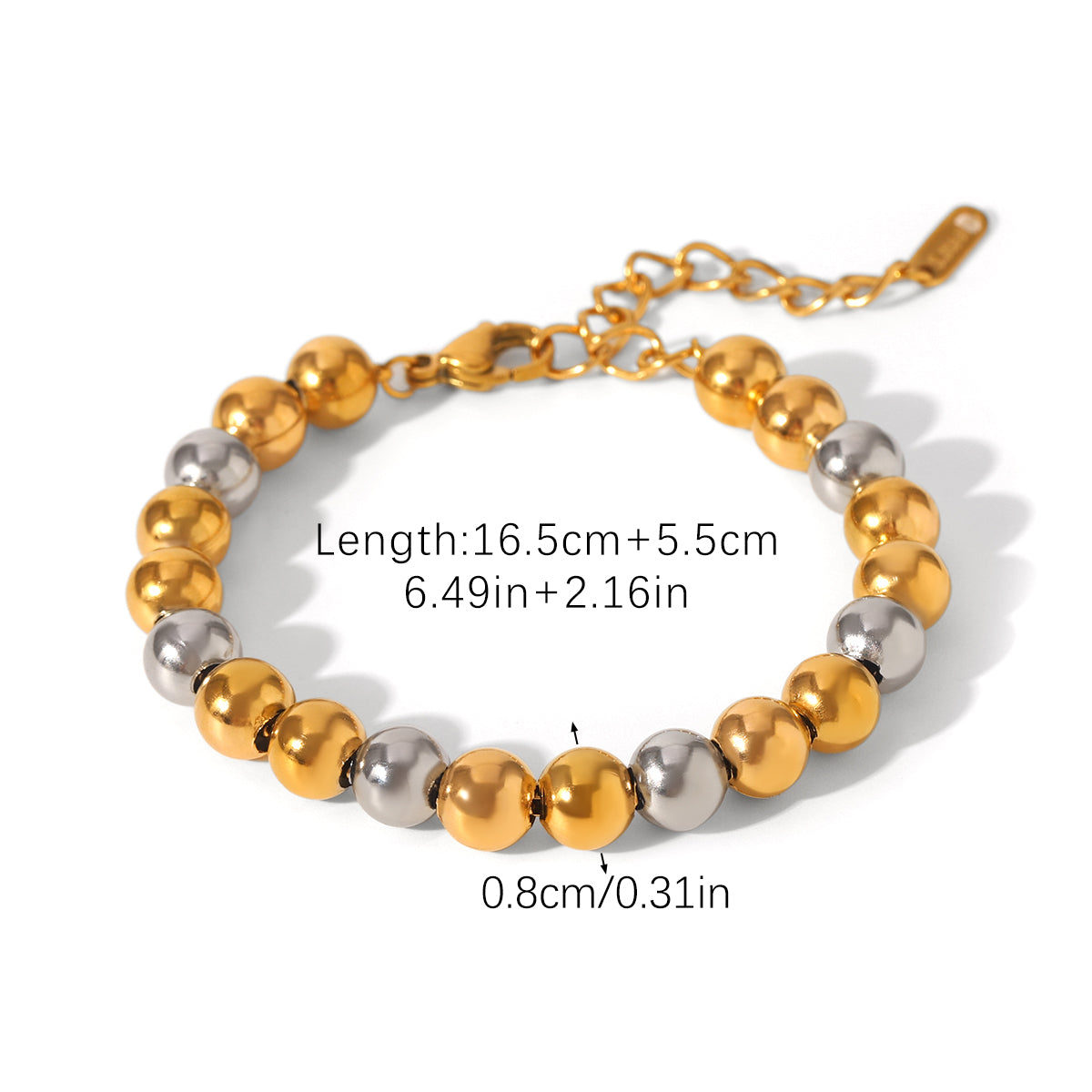 BRACCIALE SFERE LUMINOSE ORO/AREGNTO ACCIAIO INOX 304 REGOLABILE
