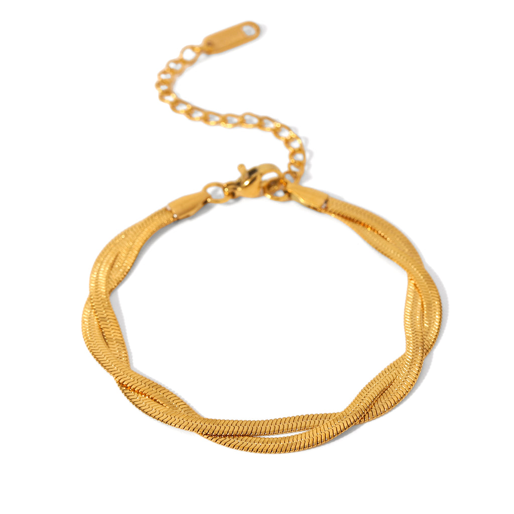 BRACCIALE SNAKE INTRECCIO IN  ORO ACCIAIO INOX 304 REGOLABILE