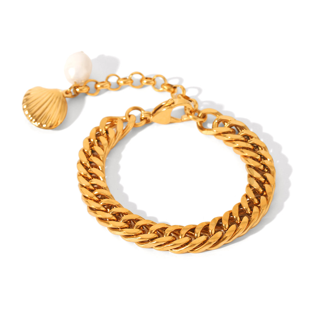 BRACCIALE SONAGLI E PERLE NATURALI ACCIAIO INOX 304 REGOLABILE