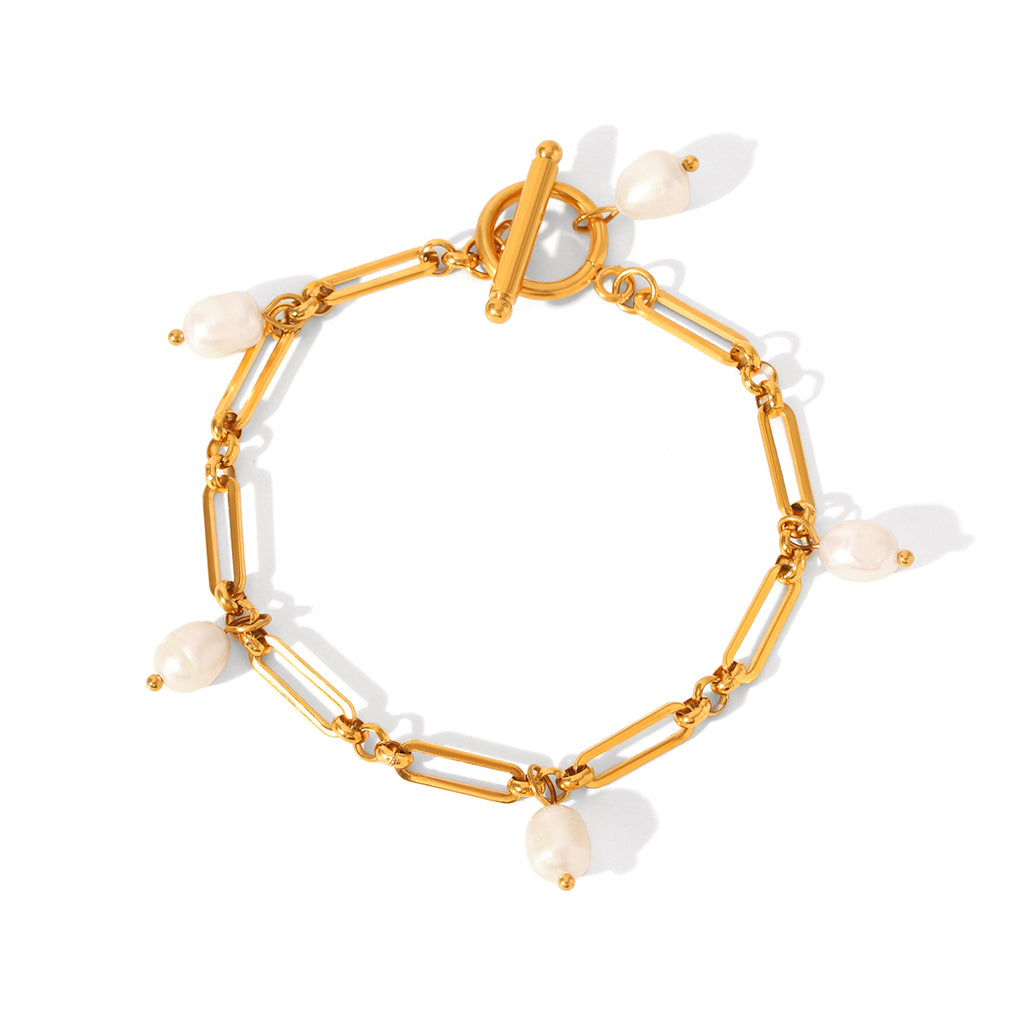 BRACCIALE CONCHIGLIA IN ORO CON PERLE NATURALI ACCIAIO INOX 304 REGOLABILE