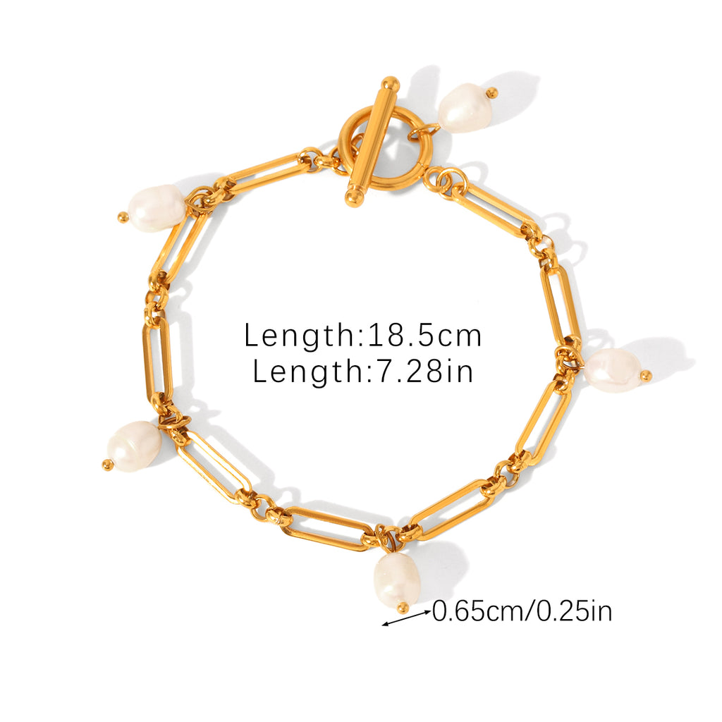 BRACCIALE CONCHIGLIA IN ORO CON PERLE NATURALI ACCIAIO INOX 304 REGOLABILE