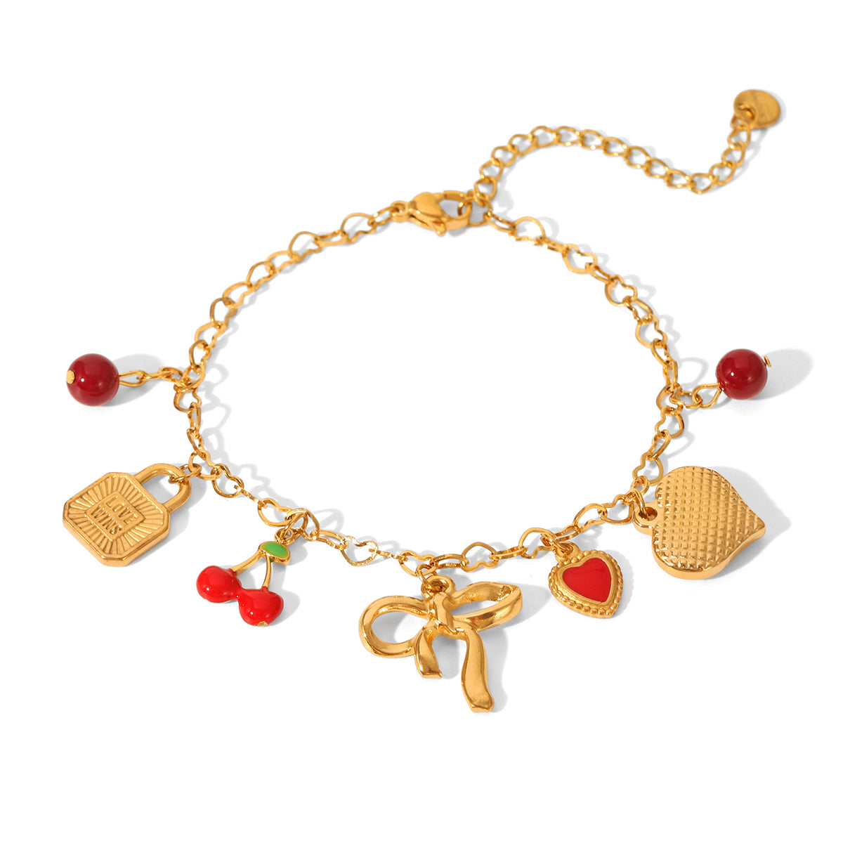 BRACCIALE FIOCCO CON CIONDOLI E PIETRE ACCIAIO INOX 304 REGOLABILE