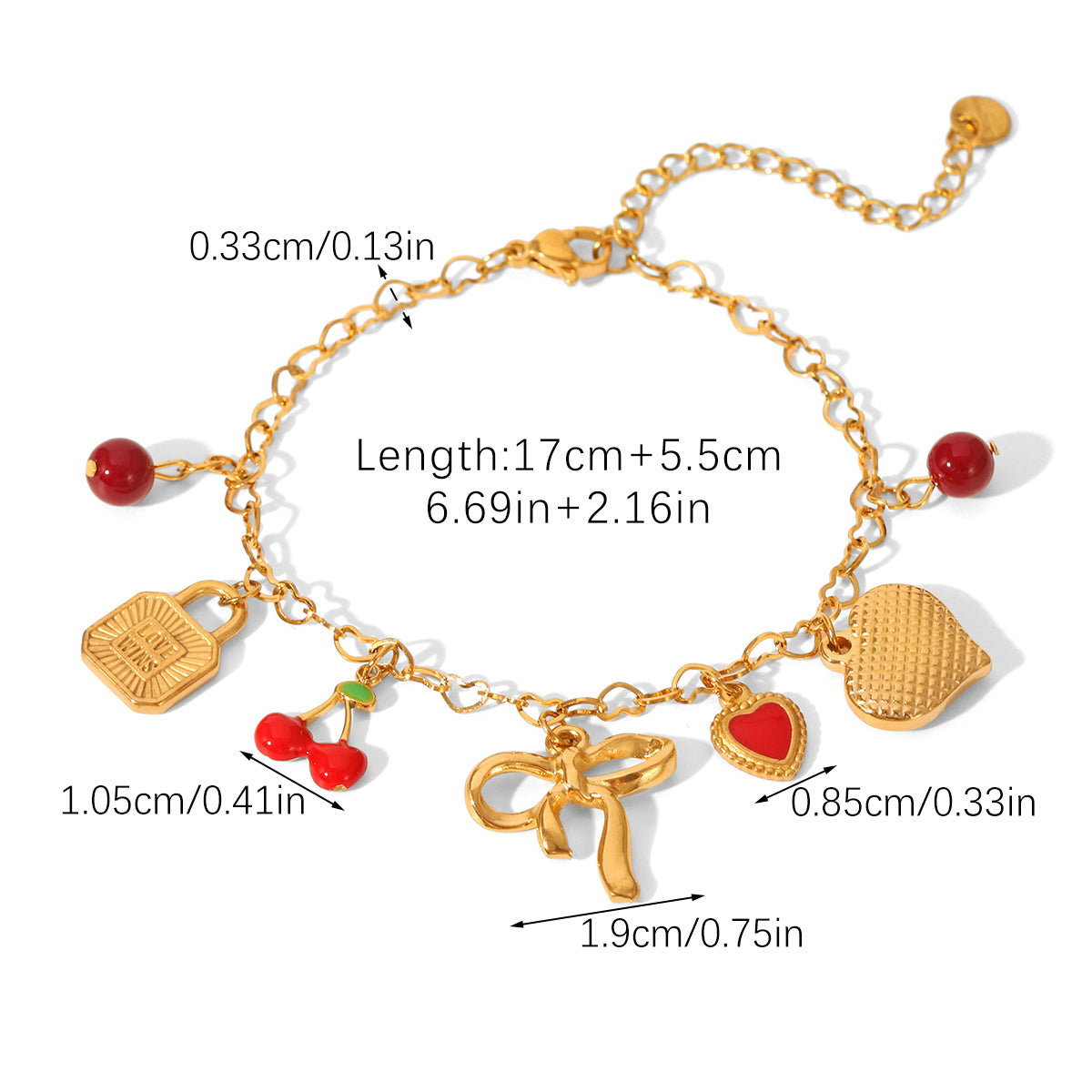 BRACCIALE FIOCCO CON CIONDOLI E PIETRE ACCIAIO INOX 304 REGOLABILE