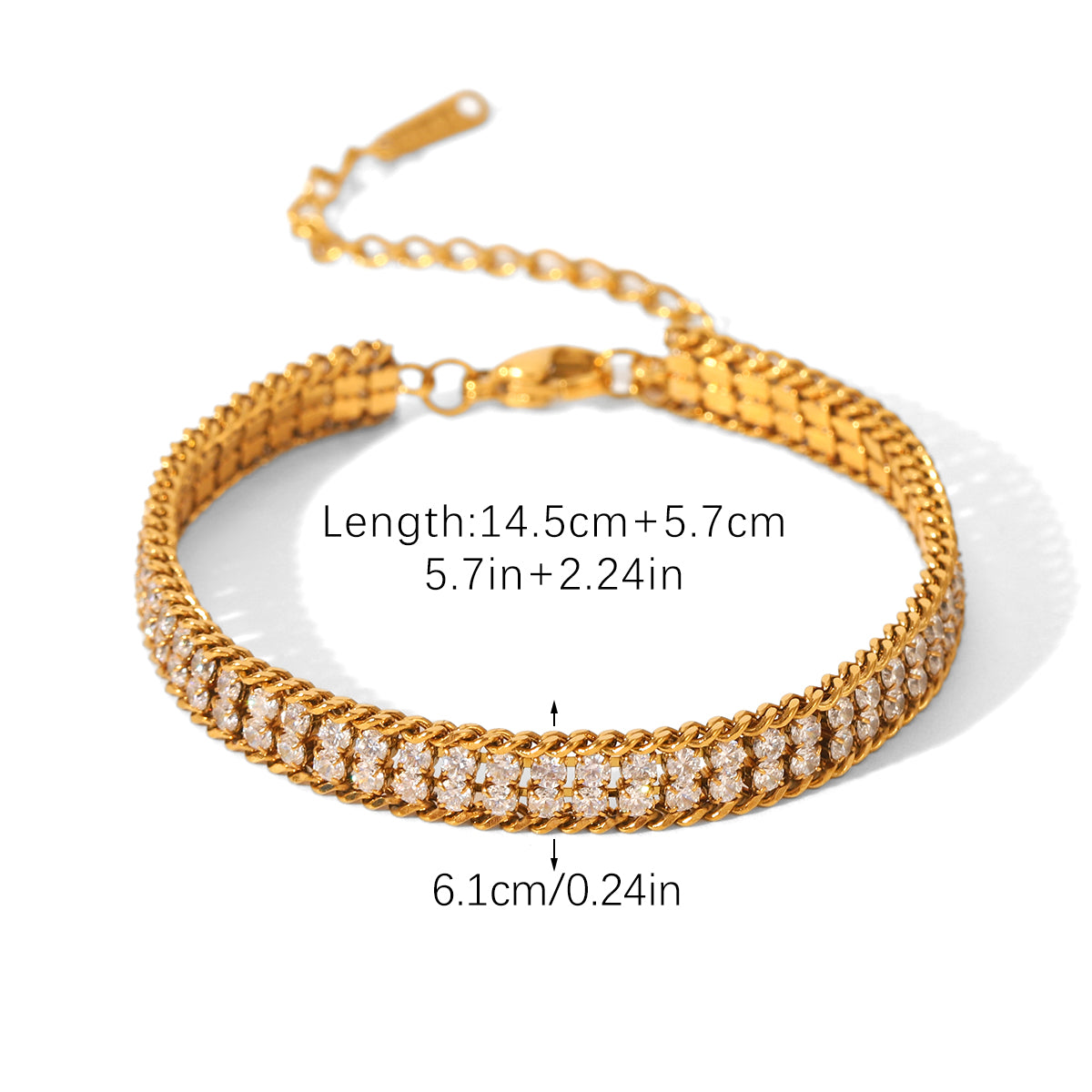 BRACCIALE TENNIS IN ORO CON ZIRCONI REGOLABILE ACCIAIO INOX 304