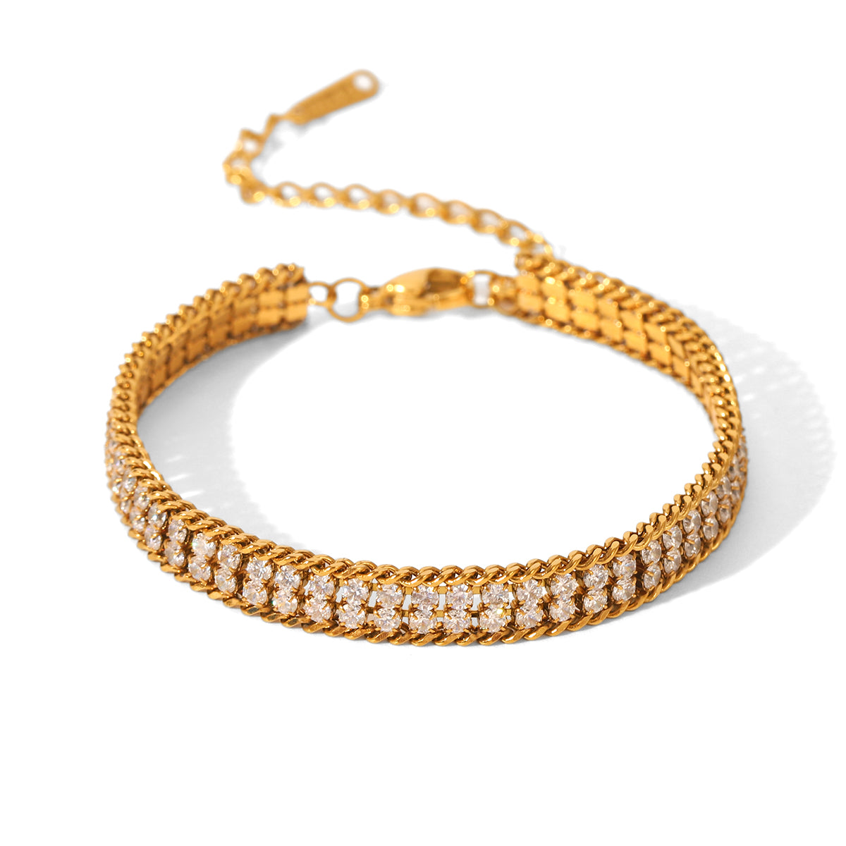 BRACCIALE TENNIS IN ORO CON ZIRCONI REGOLABILE ACCIAIO INOX 304