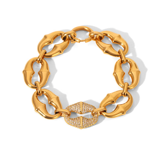 BRACCIALE MARINARO CON STRASS ORO ACCIAO INOX 304
