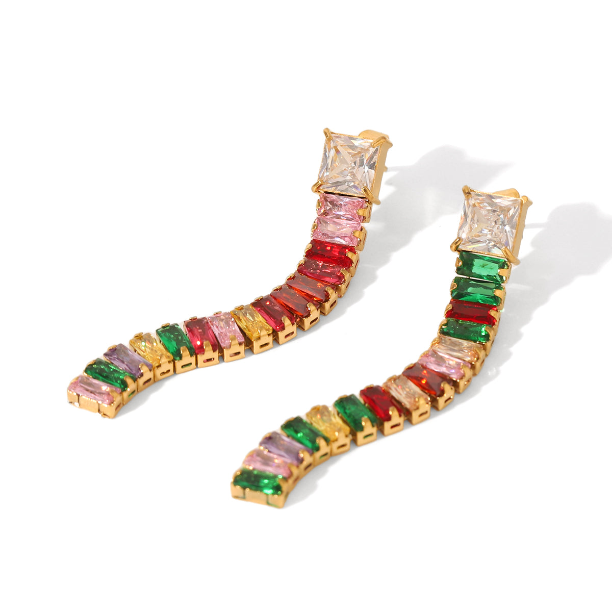 ORECCHINI PRECIOUS PENDENTI IMPREZIOSITO CON PIETRE MULTICOLOR ACCIAIO INOX 304