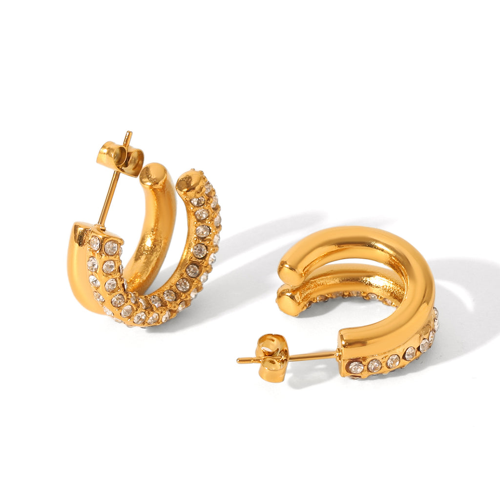 ORECCHINI CERCHIETTI CON STRASS ORO ACCIAIO INOX 304