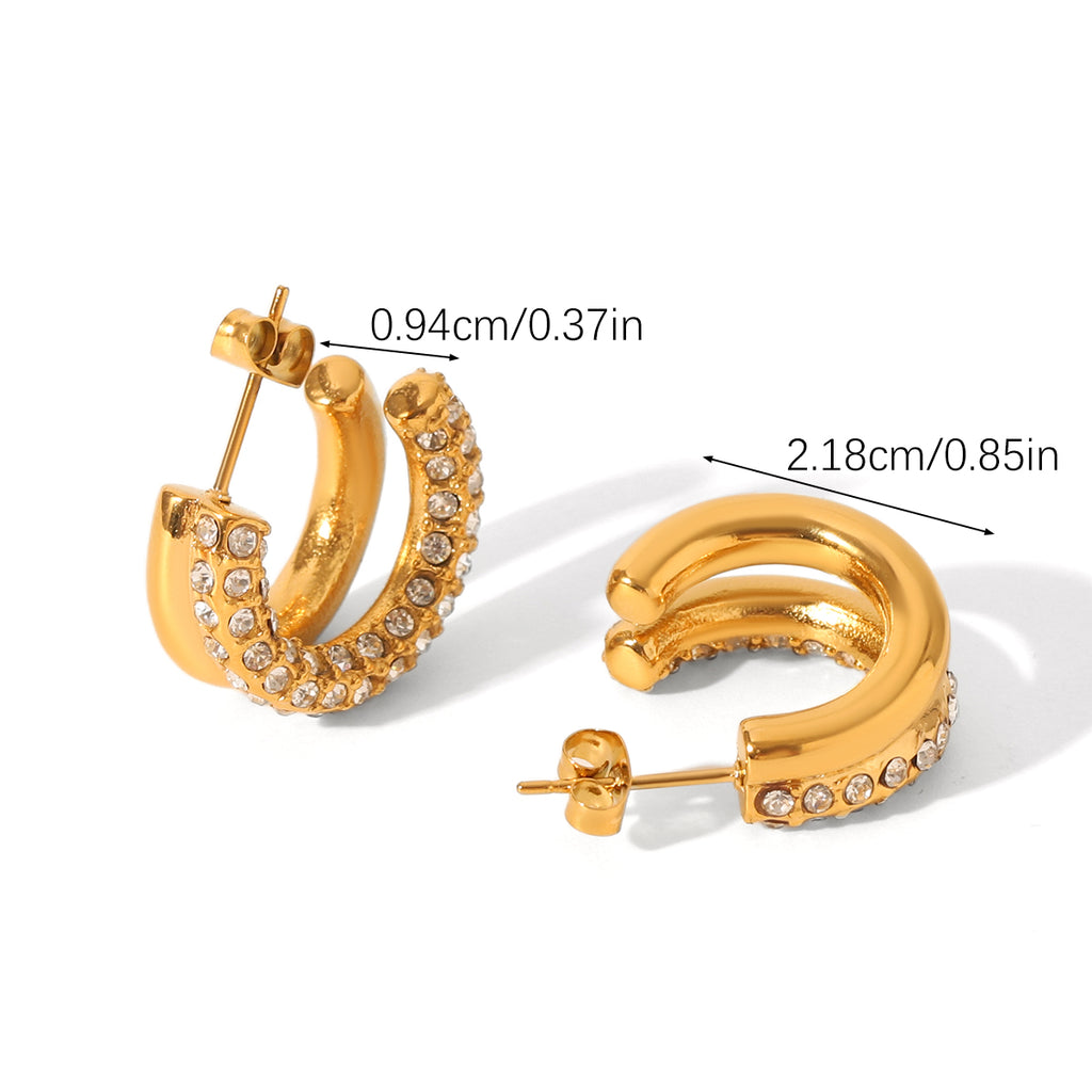 ORECCHINI CERCHIETTI CON STRASS ORO ACCIAIO INOX 304