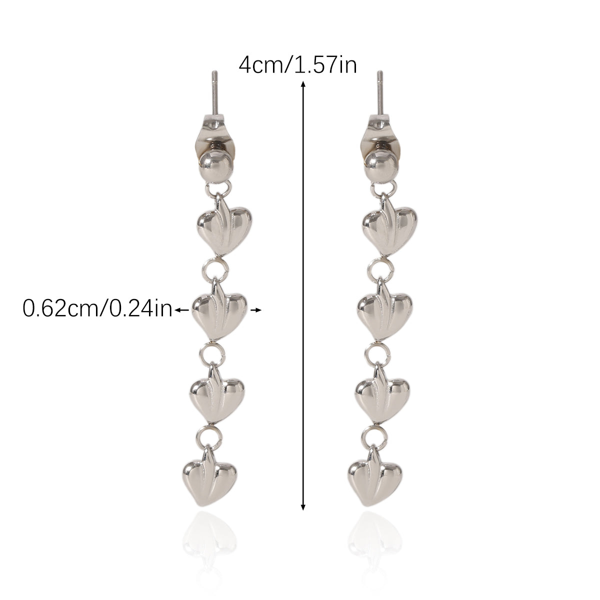 ORECCHINI  CUORICINI IN ARGENTO ACCIAIO INOX 304