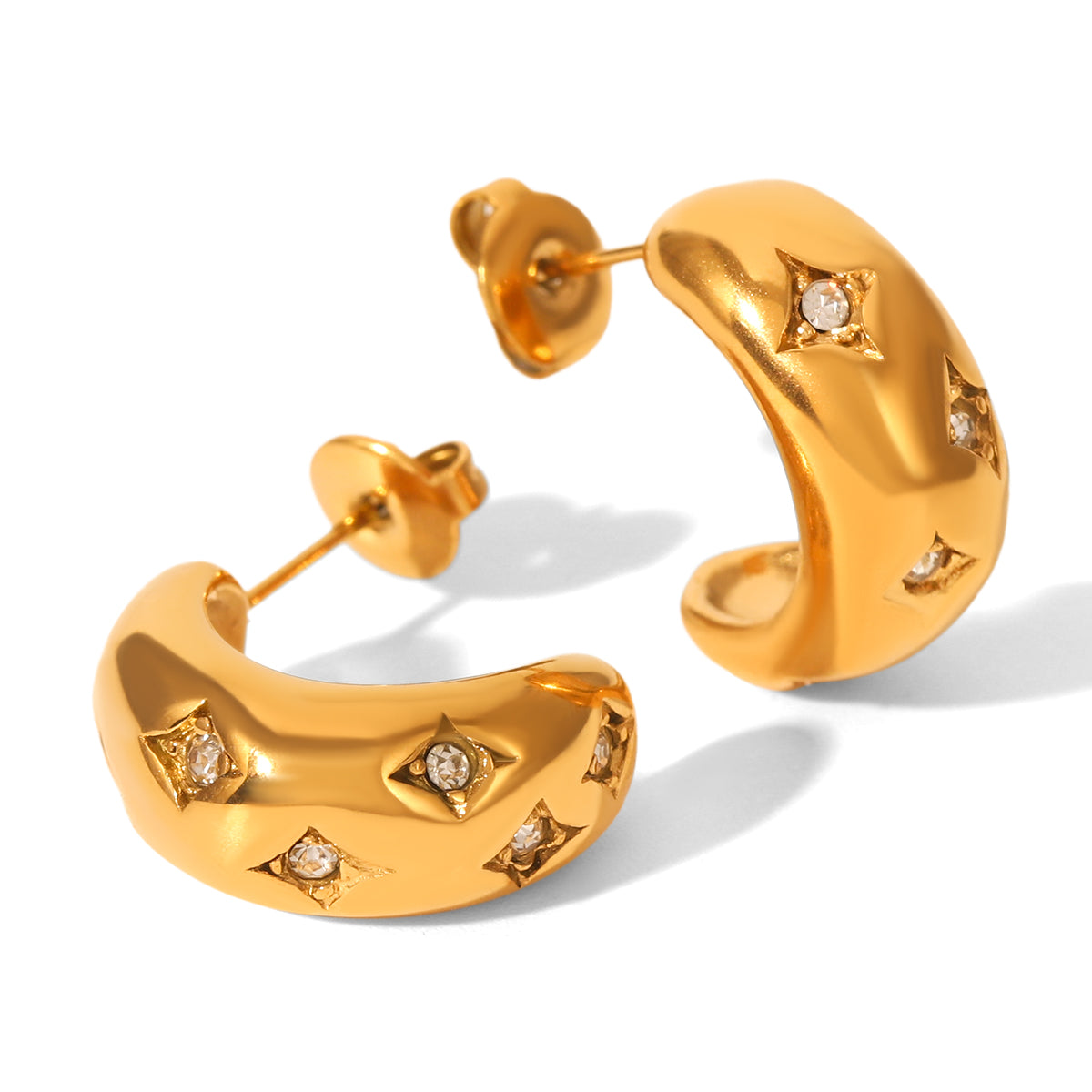 ORECCHINI DROP IN ORO CON STRASS ACCIAIO INOX 304 REGOLABILE