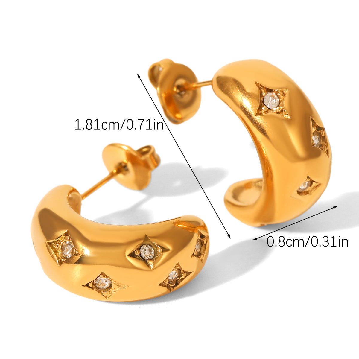 ORECCHINI DROP IN ORO CON STRASS ACCIAIO INOX 304 REGOLABILE