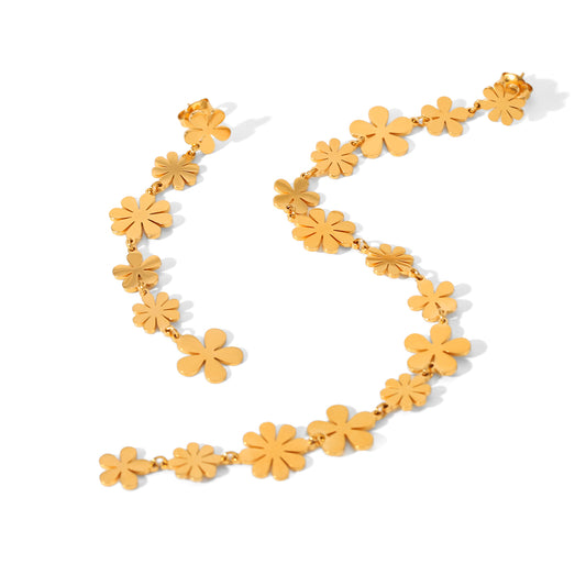 ORECCHINI  FIORELLINI PENDENTI ORO A FIORI IN ACCIAIO INOX 304