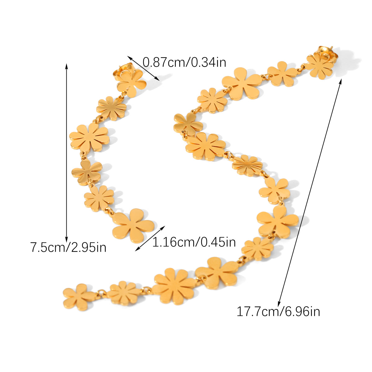 ORECCHINI  FIORELLINI PENDENTI ORO A FIORI IN ACCIAIO INOX 304
