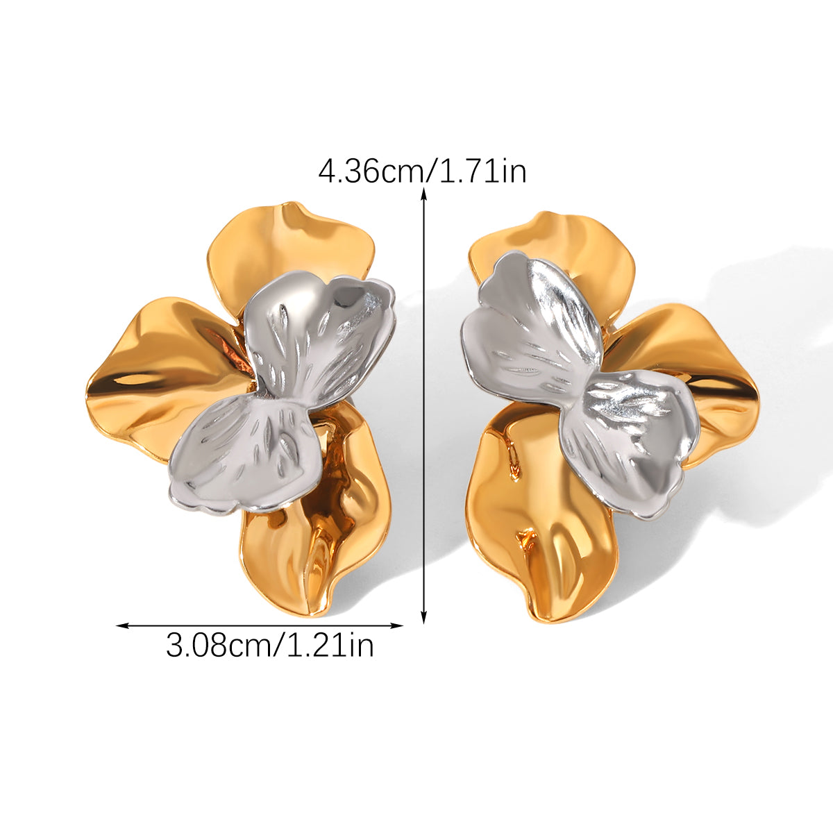 ORECCHINI PETALI IN ORO-ARGENTO ACCIAIO INOX 304