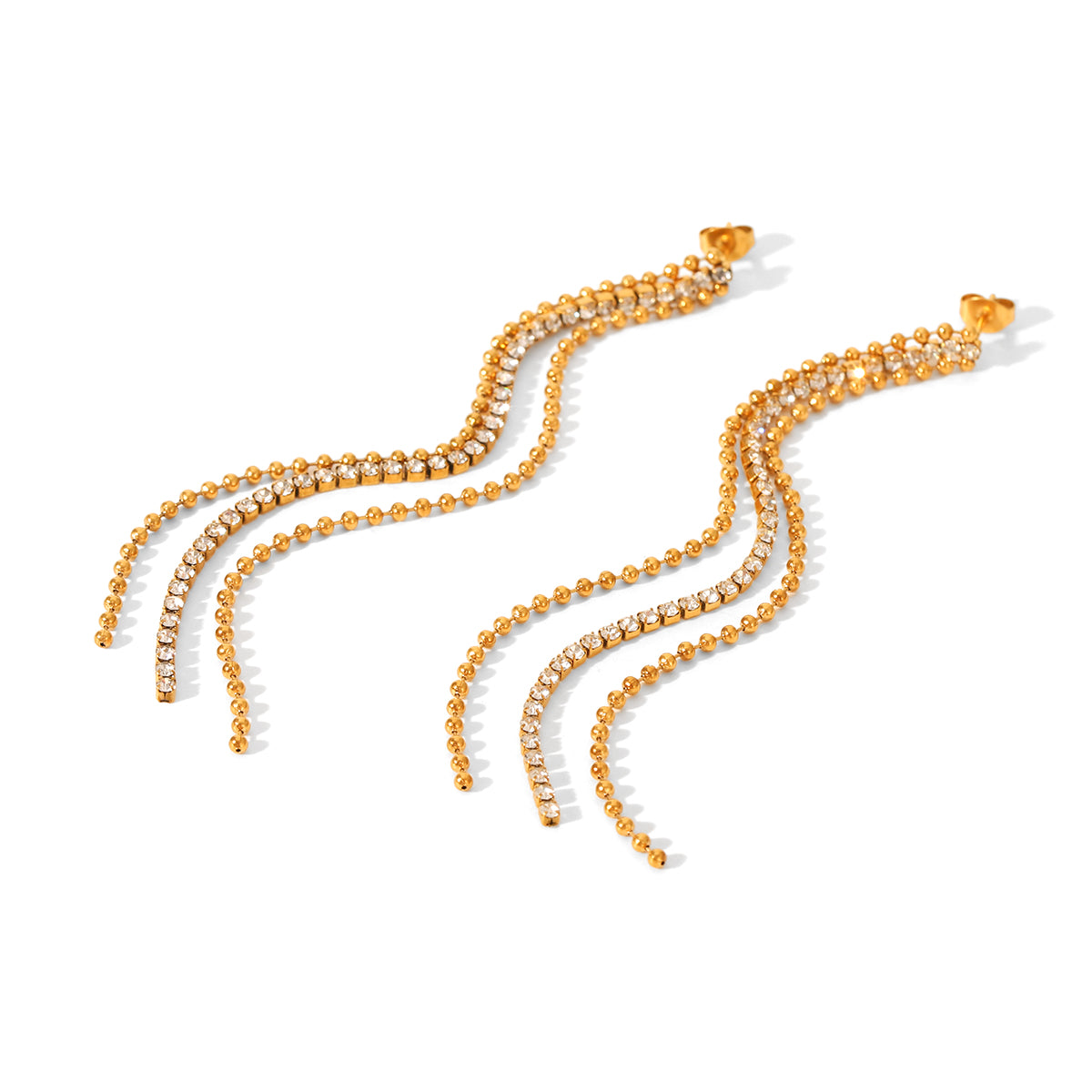 ORECCHINI ELEGANCE PENDENTI ACCIAIO INOX 304 COLOR ORO CON ZIRCONI