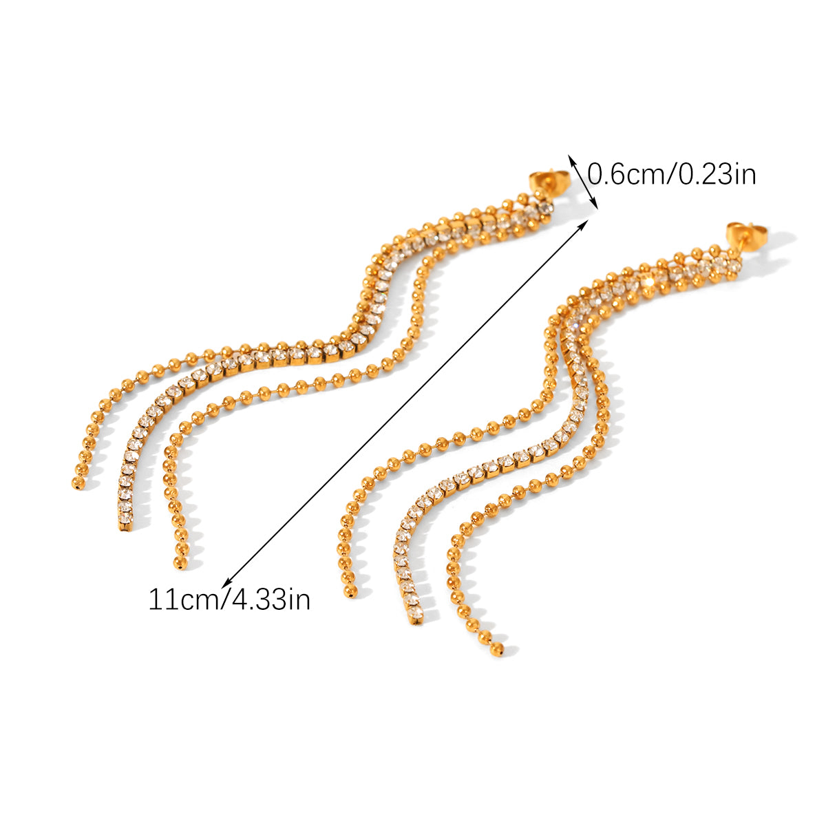 ORECCHINI ELEGANCE PENDENTI ACCIAIO INOX 304 COLOR ORO CON ZIRCONI