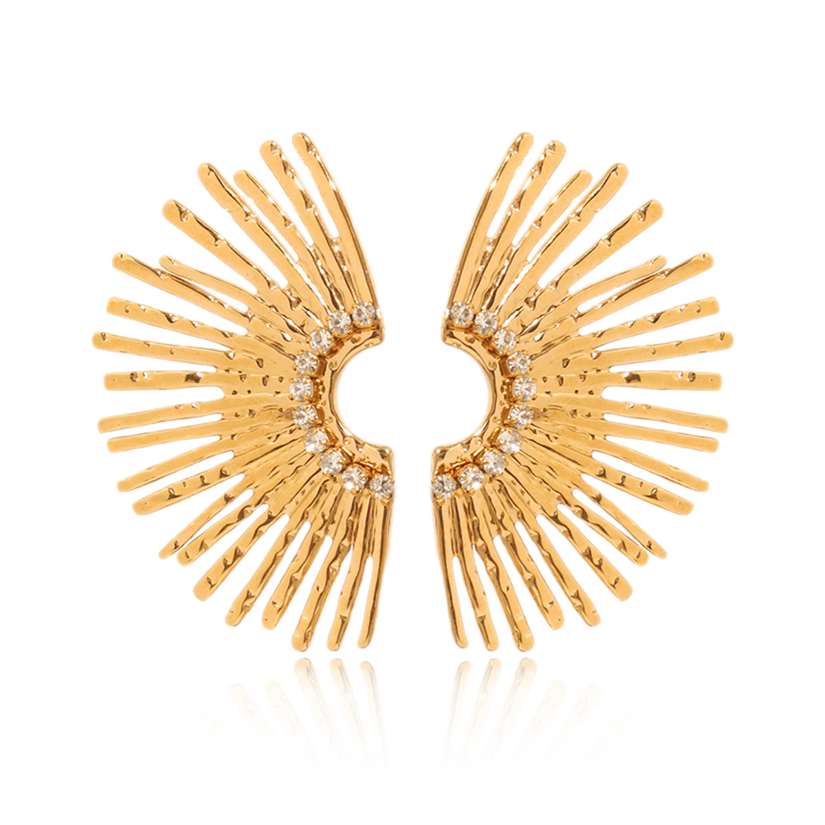 ORECCHINI VENTAGLIO GOLD CON STRASS ACCIAIO INOX 304