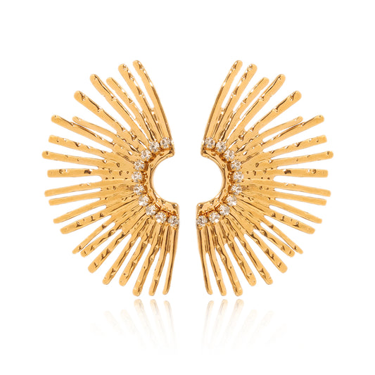ORECCHINI VENTAGLIO GOLD CON STRASS ACCIAIO INOX 304