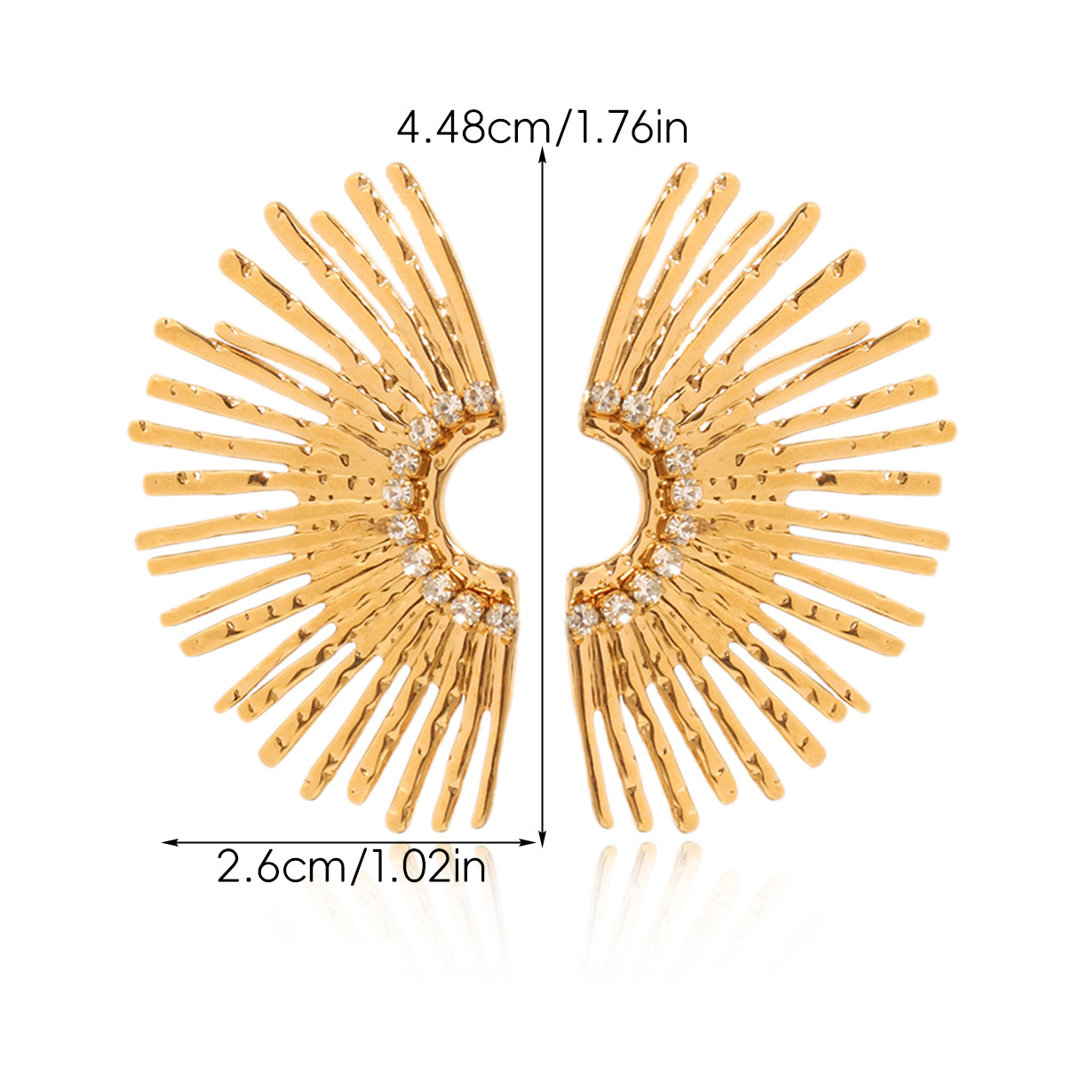 ORECCHINI VENTAGLIO GOLD CON STRASS ACCIAIO INOX 304