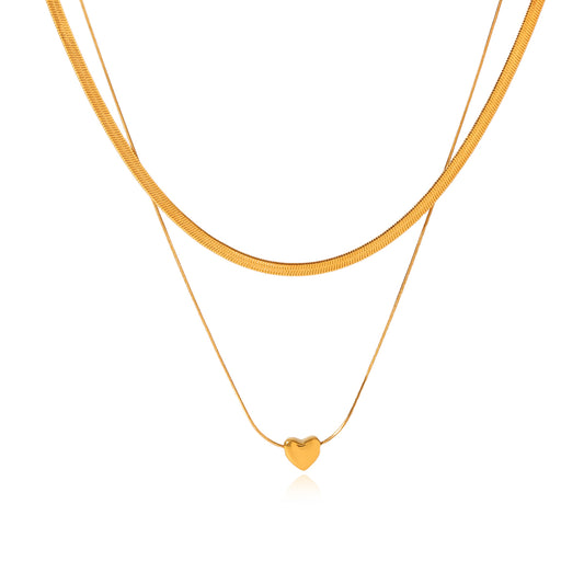 COLLANA SNAKE DOPPIO FILO A CUORE GOLD ACCIAIO INOX 304 REGOLABILE