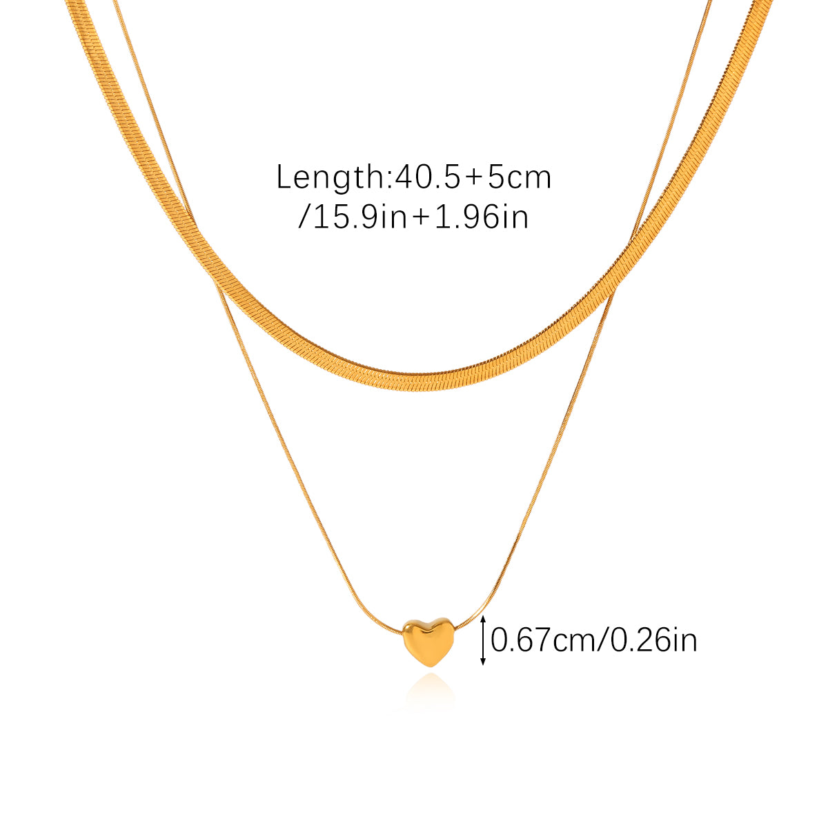 COLLANA SNAKE DOPPIO FILO A CUORE GOLD ACCIAIO INOX 304 REGOLABILE