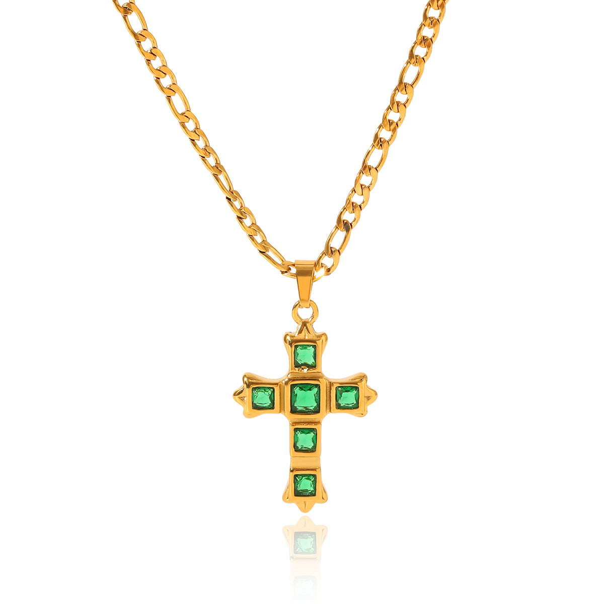 COLLANA CROCE SMERALDO ACCIAIO INOX 304