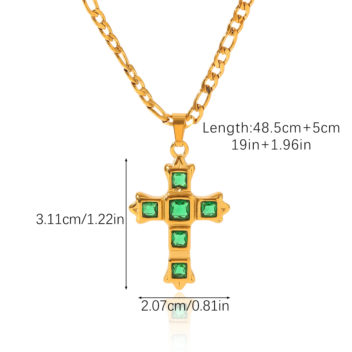 COLLANA CROCE SMERALDO ACCIAIO INOX 304