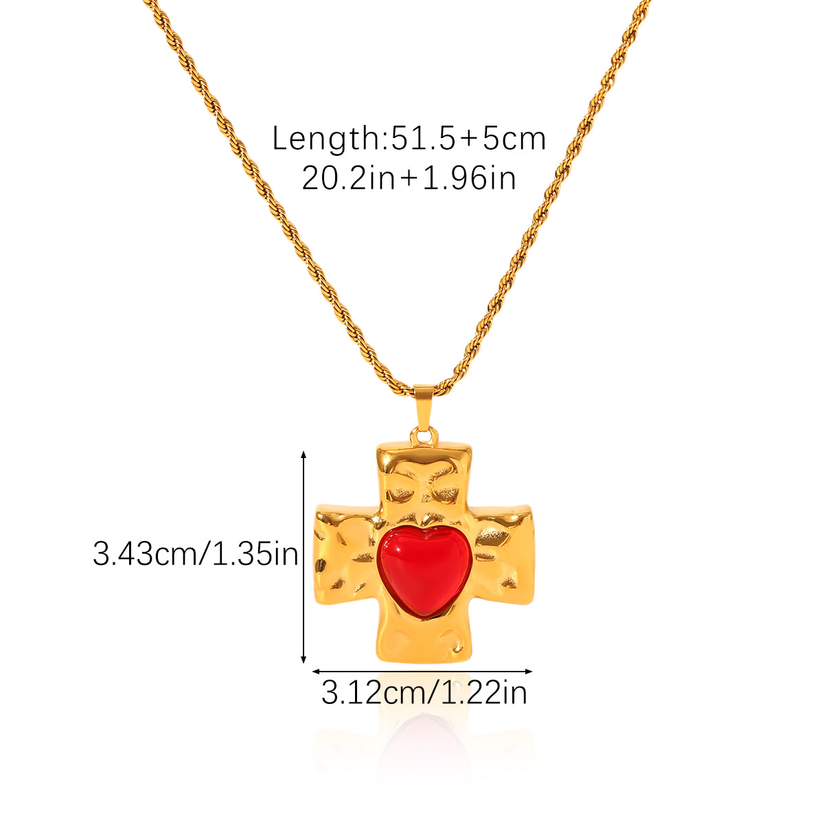 COLLANA SACRO CUORE IN ORO CON PIETRA CUORE ROSSA ACCIAIO INOX 304 REGOLABILE
