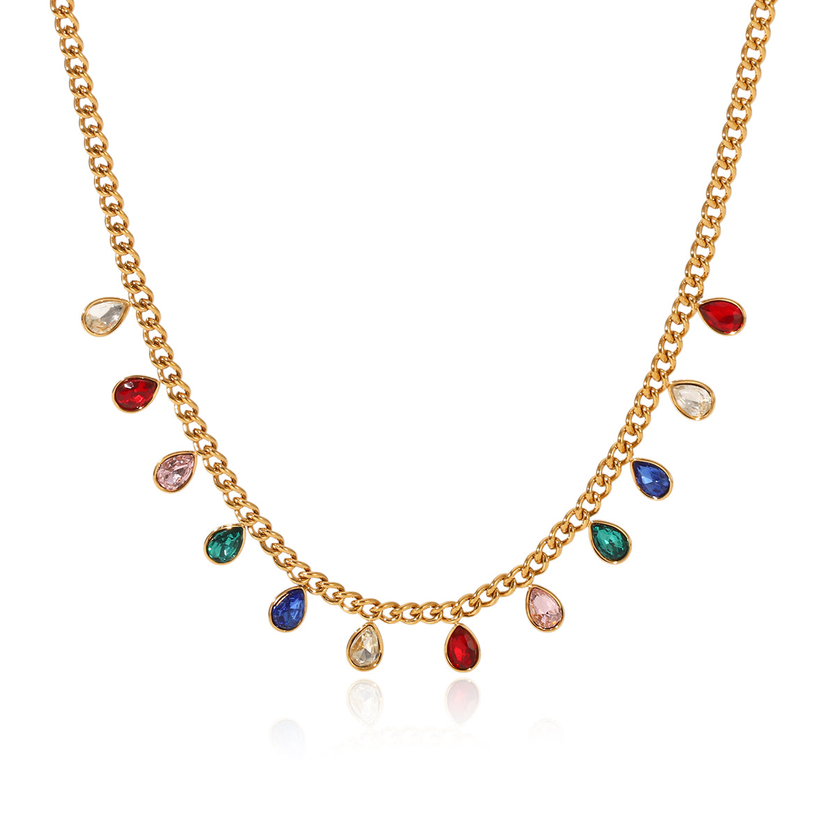 COLLANA A GOCCIA CON ZIRCONI COLORATI ACCIAIO INOX 304