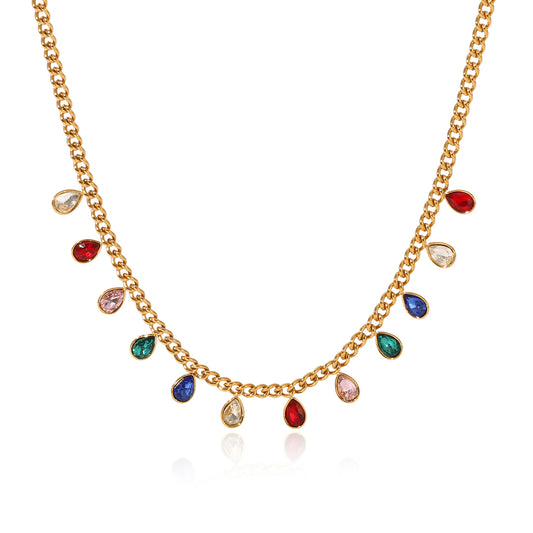 COLLANA A GOCCIA CON ZIRCONI COLORATI ACCIAIO INOX 304