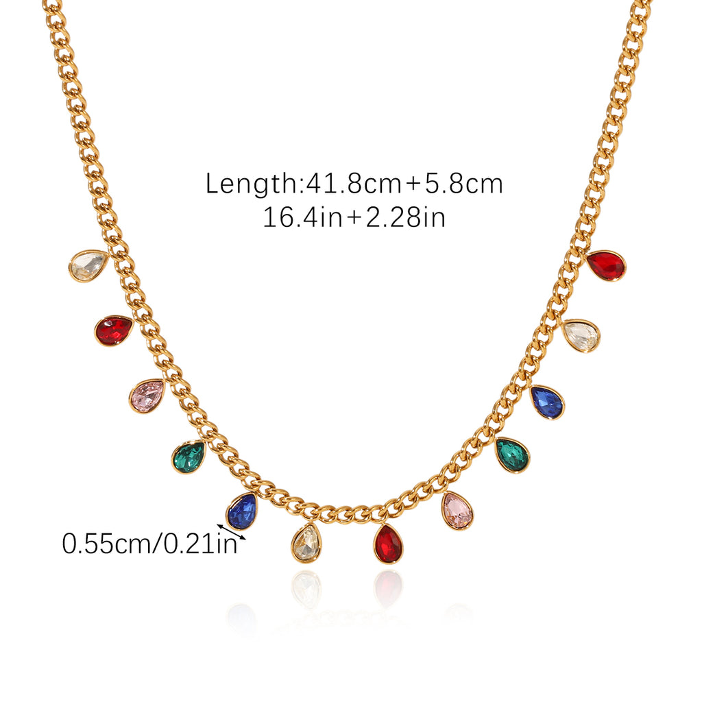 COLLANA A GOCCIA CON ZIRCONI COLORATI ACCIAIO INOX 304
