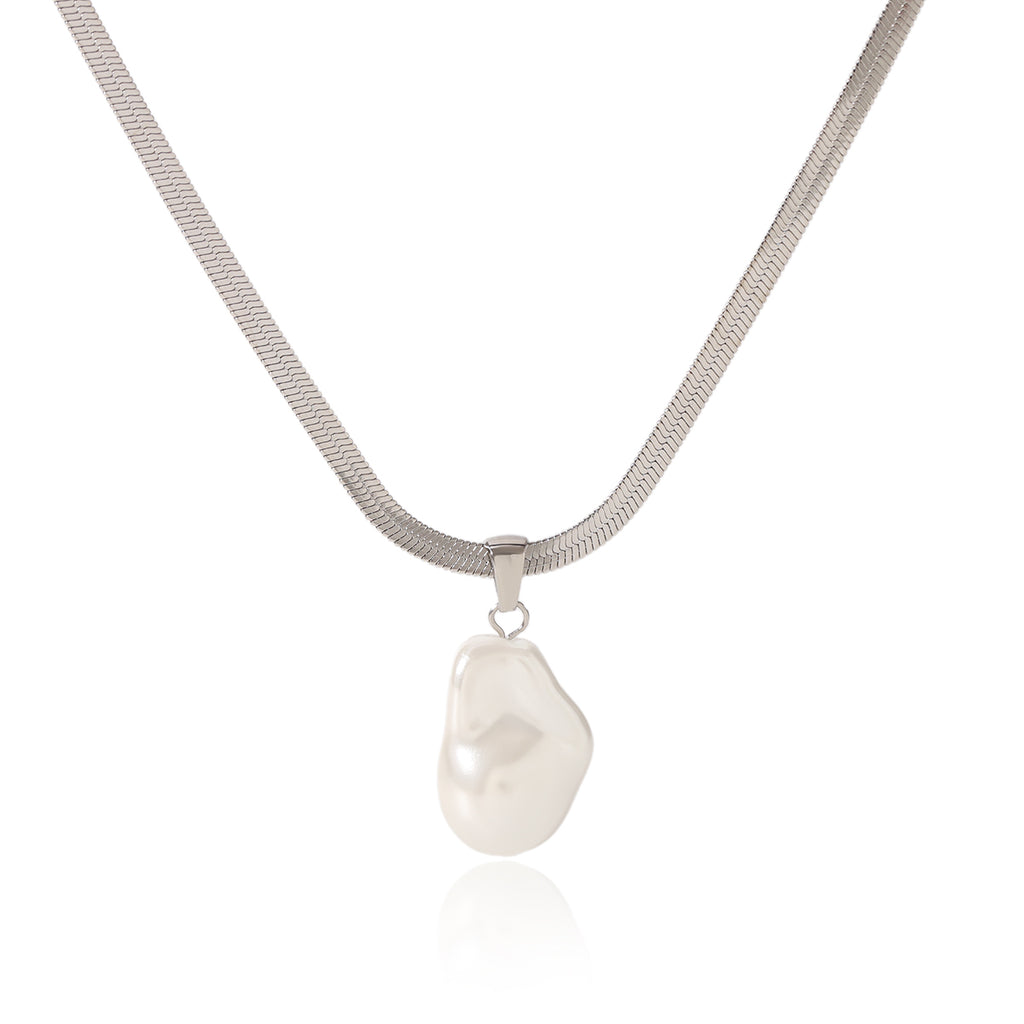 COLLANA SNAKE ARGENTO CON CIONDOLO PERLA ACCIAIO INOX 304