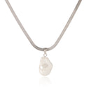 COLLANA SNAKE ARGENTO CON CIONDOLO PERLA ACCIAIO INOX 304
