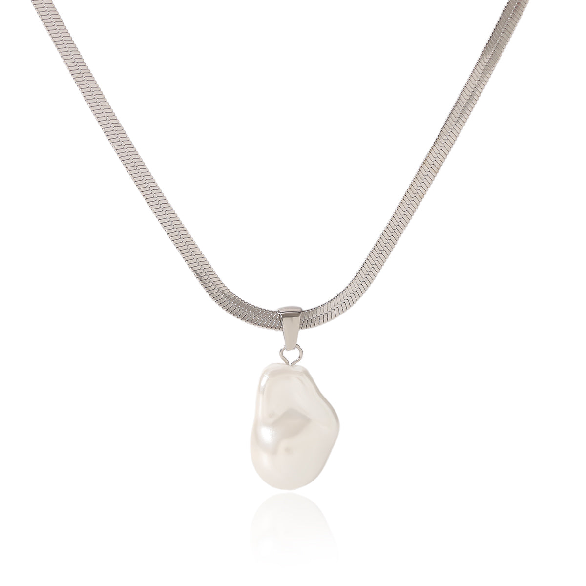 COLLANA SNAKE ARGENTO CON CIONDOLO PERLA ACCIAIO INOX 304