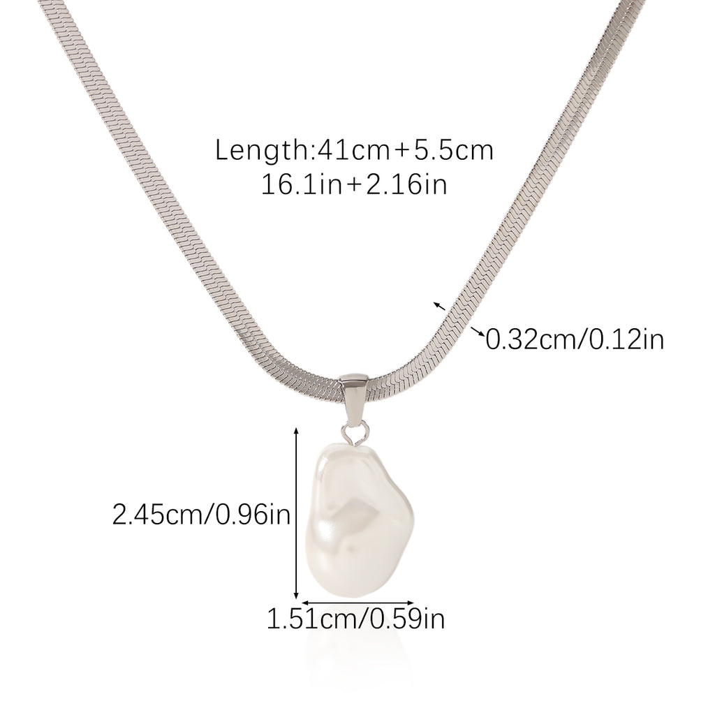 COLLANA SNAKE ARGENTO CON CIONDOLO PERLA ACCIAIO INOX 304