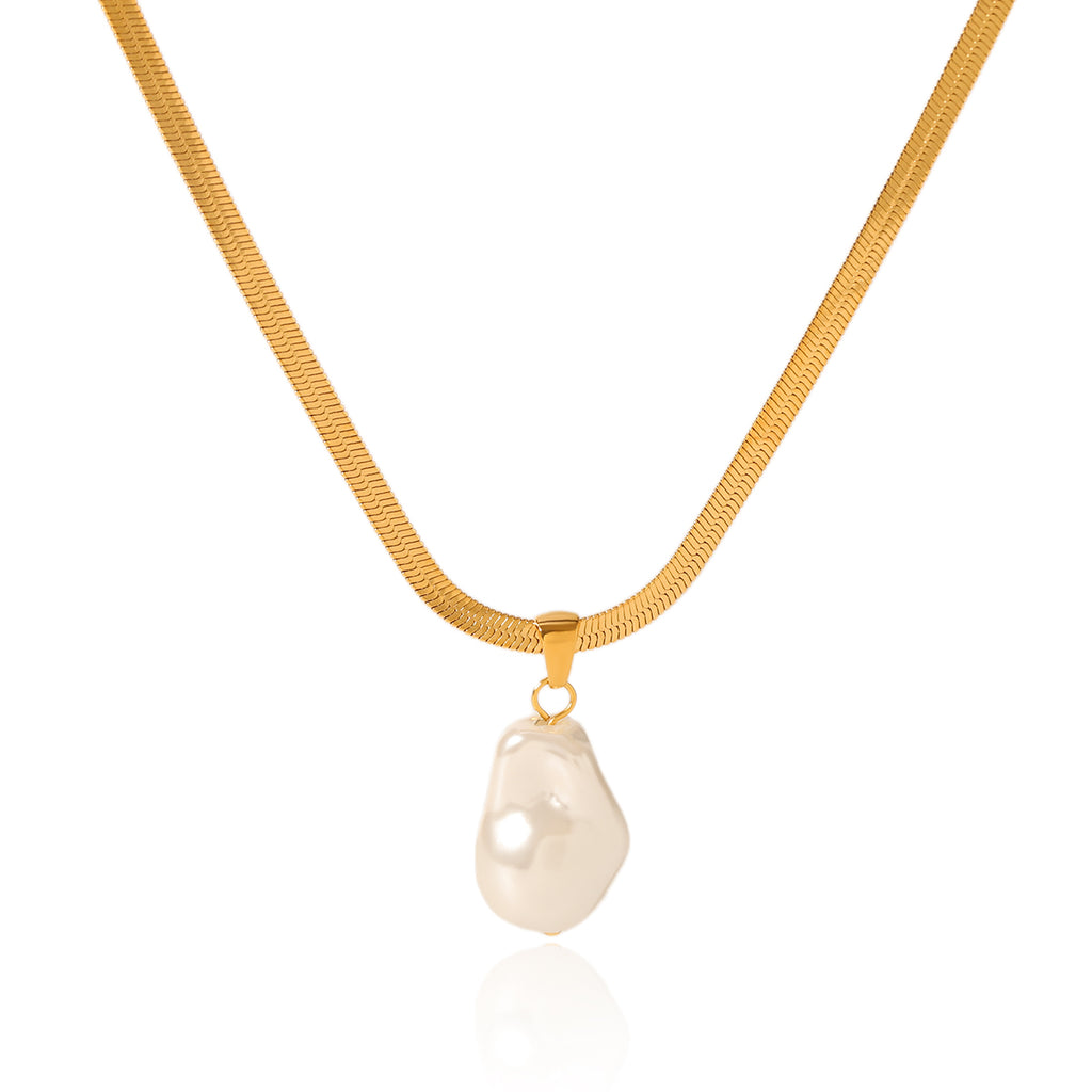 COLLANA SNAKE GOLD CON CIONDOLO PERLA ACCIAIO INOX 304 REGOLABILE